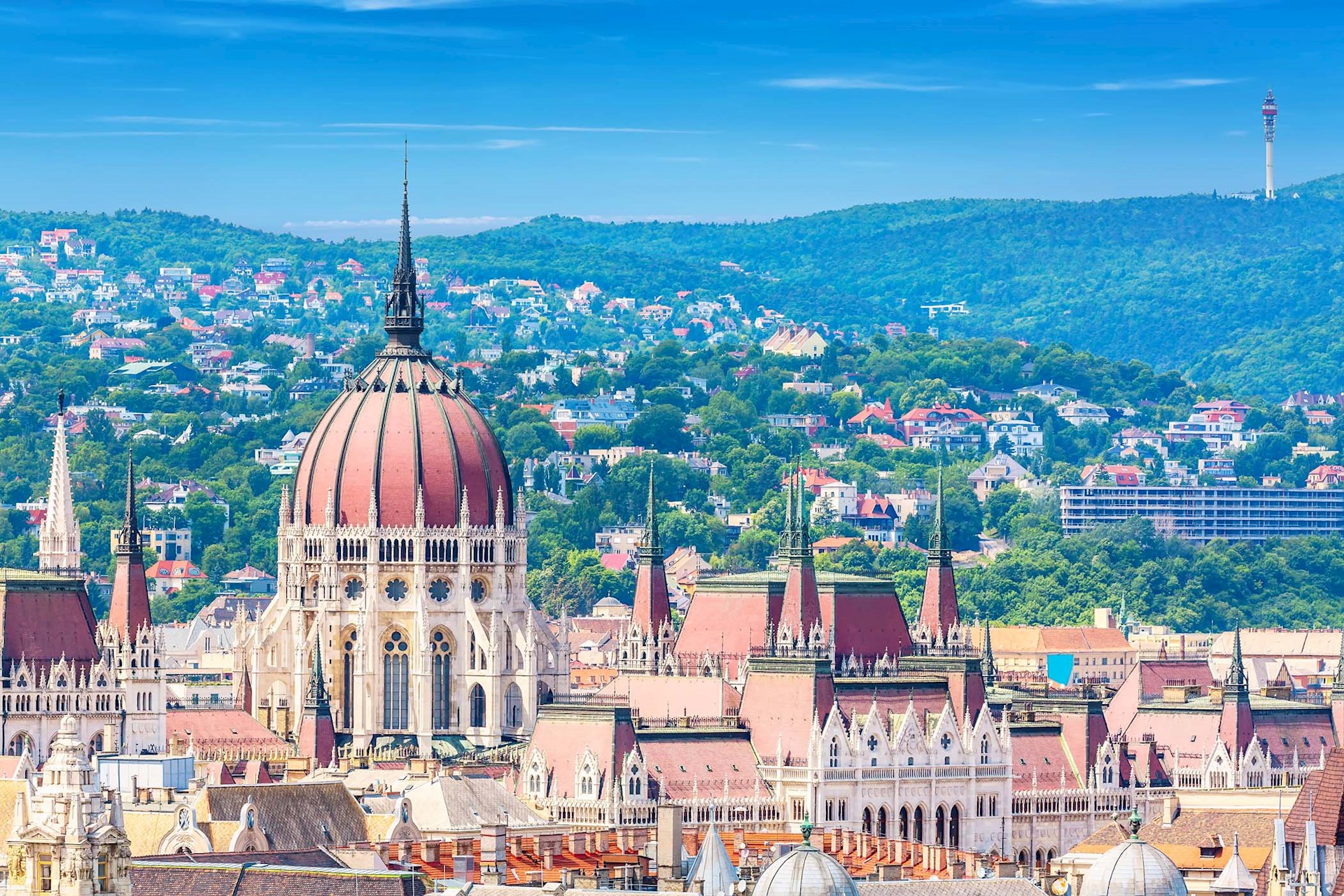 Top view of parliament buildings in Hungary