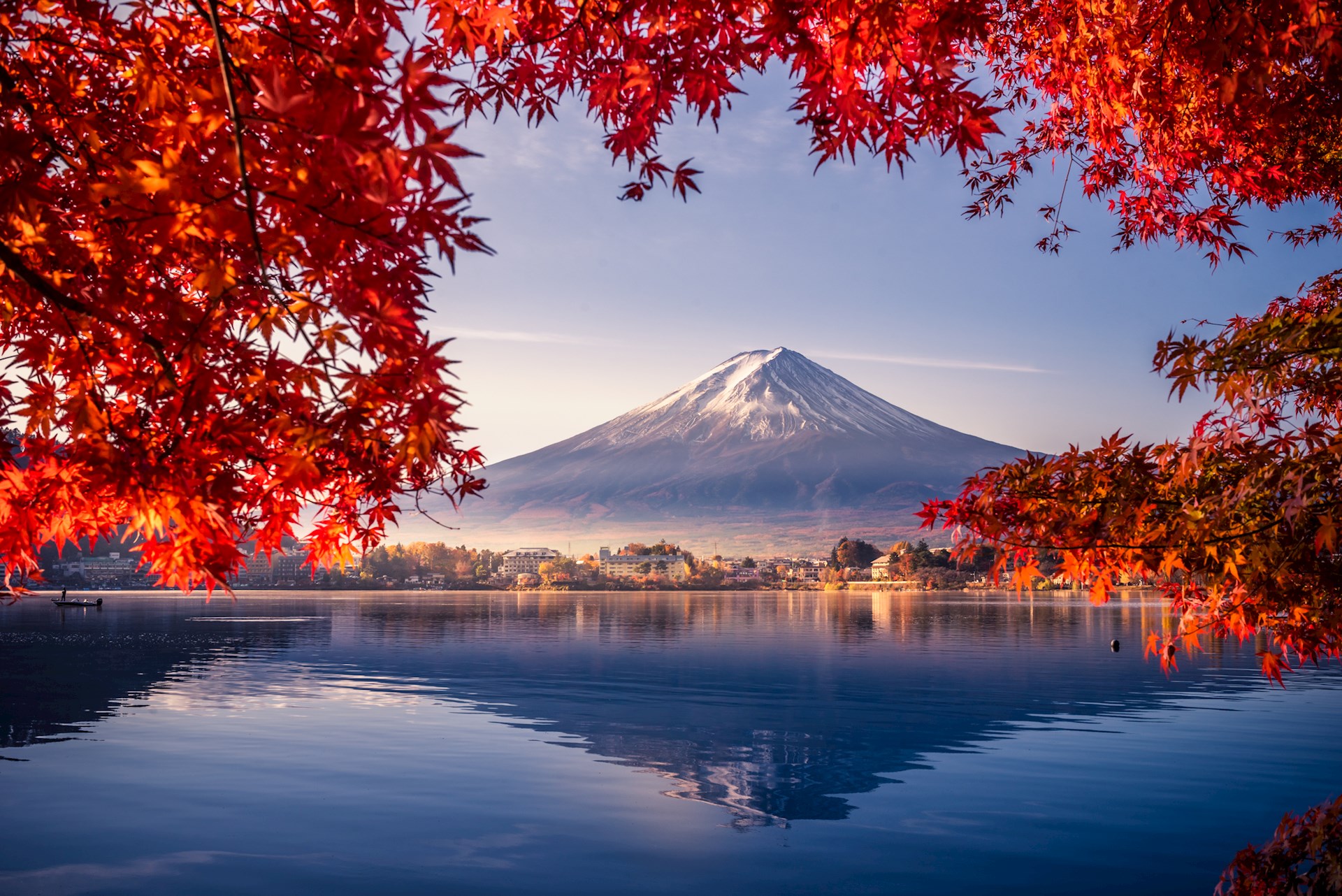 Mount Fuji in Japan with lake view 